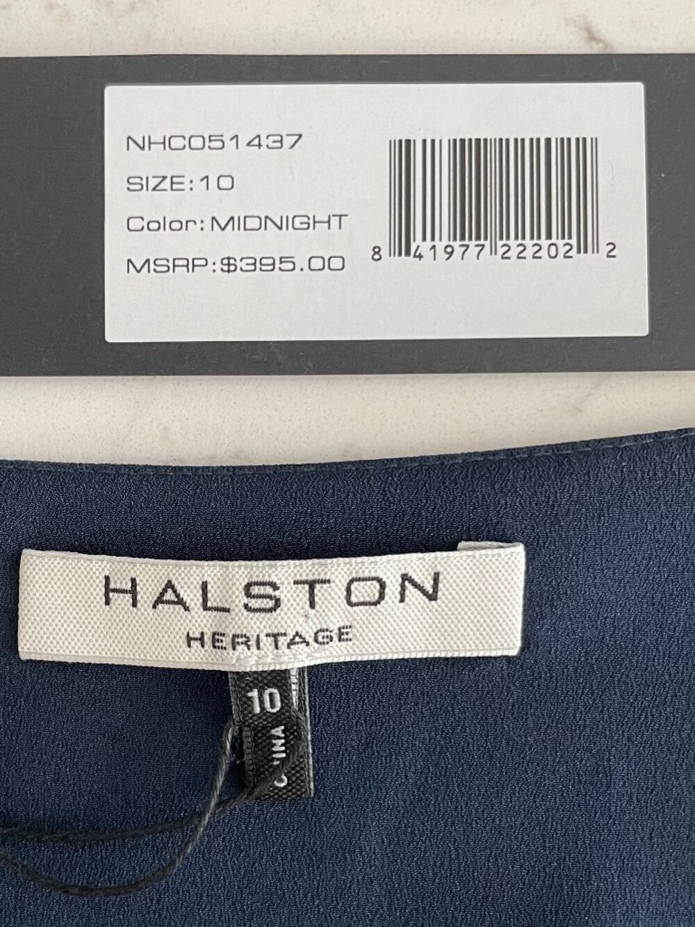 Halston Heritage Style #NHC051437 LS V Neck Lined Faux Wrap Dress Midnight 10 - Picture 11 of 14